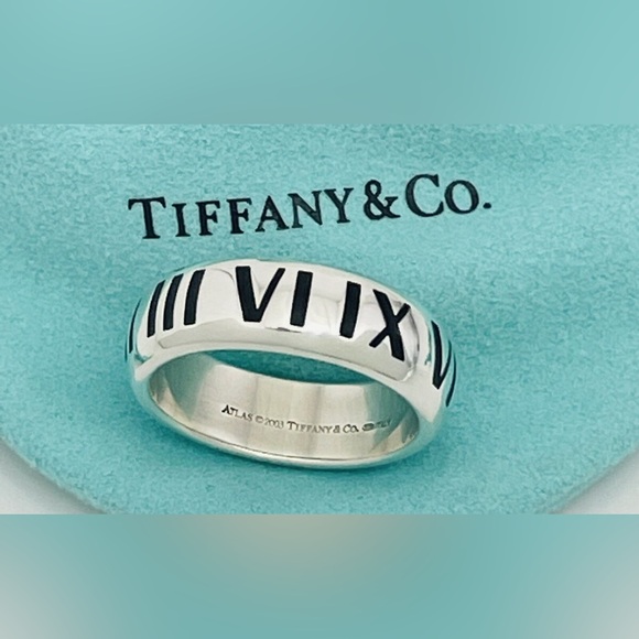 AUTHENTIC Tiffany & Co 925 Atlas Roman Numeral ring Size 4 - Picture 1 of 4